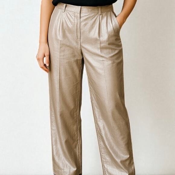2/$30 ontwelfth Champagne Metallic Pants Pleated Straight Leg Shimmer Size M - Picture 1 of 11